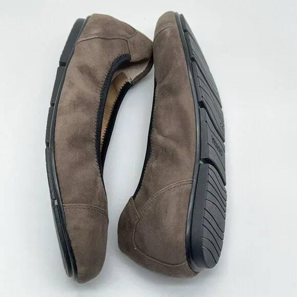 Vionic Orthotic Suede Ballet Flats Natalia Dark Taupe Black Trim Support Sz 9 - Picture 6 of 9